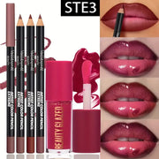 4PCS Dark Brown Lip Kit – Lip Liner + Lip Glaze, Waterproof & Long-Lasting Matte Finish