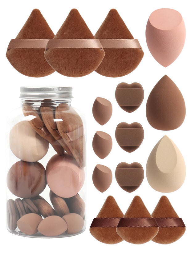 15-Piece Makeup Puff & Sponge Set – Loose Powder Puffs, Mini Makeup Eggs & Air Cushion Applicators - Luxe Ladies Moda