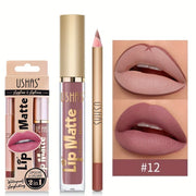 Matte Lipgloss&lip Liner Set 12 Colors Waterproof Luquid Lipstick High Pigmented Long Lasting Waterproof Lips Makeup - Luxe Ladies Moda
