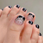 24pcs/set short square teo nails Colorful Flower summer fake nail tips glitter rhinestones floral press on false nail art kit