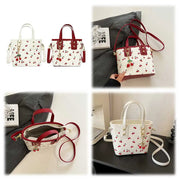 Women PU Cherry Shoulder Bag Large Capacity Stylish Crossbody Bag with Cherry Pendant Simple Messenger Bag Aesthetic Handbag - Luxe Ladies Moda