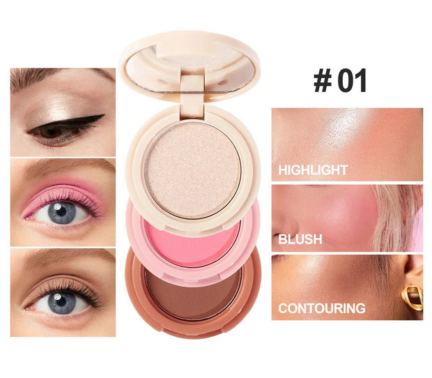 3 In 1 Matte Highlighter Contouring Blush Palette Pearly Shiny Eyeshadow Multifunctional Face Makeup Palette Female Cosmetic