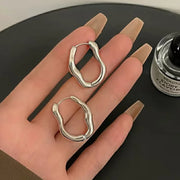 Vintage Metal Geometry Hoop Earrings - Irregular Minimalist Design for Women - Luxe Ladies Moda