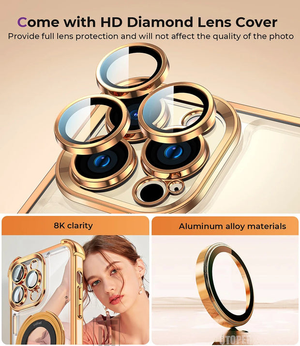 New Strong Magsafe Magnetic Ring Stand for iPhone 16 15 14 13 11 12 Pro Max Plus Military Shockproof Slim Plating Clear Cover - Luxe Ladies Moda