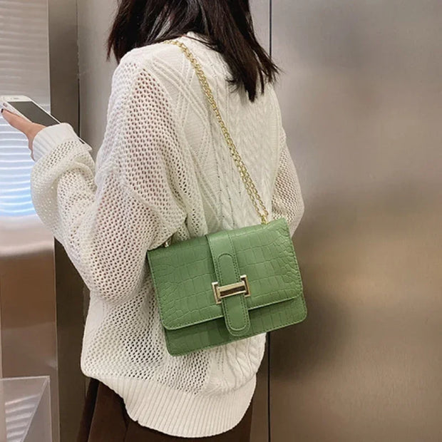 Tote Handbags Chains Shopper Clutch Handbag Winter Large Shoulder Bags for Women Stone Pattern PU Leather Crossbody Bags - Luxe Ladies Moda