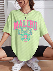Malibu Beach Letter Print Print Womens T-Shirts Street Casual Tshirt Summer Brand Tee Clothing Hip Hop Breathable Tshirts Women - Luxe Ladies Moda
