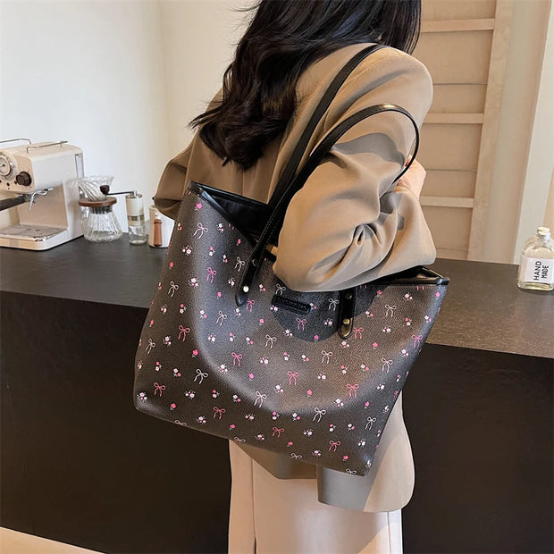 Women PU Simple Carrying Bag Large Capacity Trendy Tote Handbag Zipper Closure Stylish Shoulder Purse Soft Commuting Bag - Luxe Ladies Moda