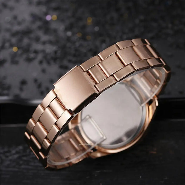 Women Watch Fashion with Diamonds Crystal Design Quartz Watches Leisure Rose Gold Stainless Steel Strap Clock - Luxe Ladies Moda