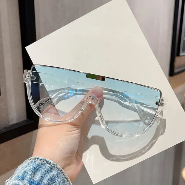 Luxury Brand Designer Half Frame Oversized Sunglasses Women For Men Vintage Fashion Sun Glasses Trendy Punk One Piece Shades - Luxe Ladies Moda