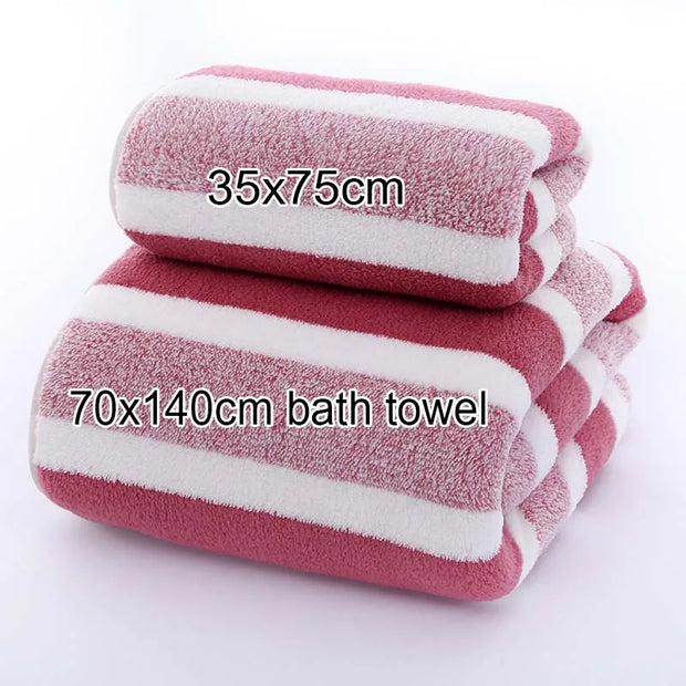 1 pcs Striped Face Towel 35x75cm For Bathroom Or Soft And Absorbent Quick-Drying Experience Microfiber Bath Towel 70x140cm - Luxe Ladies Moda
