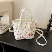 Women PU Cherry Shoulder Bag Large Capacity Stylish Crossbody Bag with Cherry Pendant Simple Messenger Bag Aesthetic Handbag - Luxe Ladies Moda