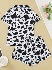 Two-piece set of women's pajamas lapel top and trousers cow pattern summer casual women's pajamas home wear - Luxe Ladies Moda