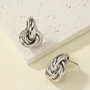 Gold SIlver Color Knot Hoop Earring for Women Fashion Shiny Plating Trendy Twist Stud Earring Stud Cute Daily Wear Jewelry - Luxe Ladies Moda