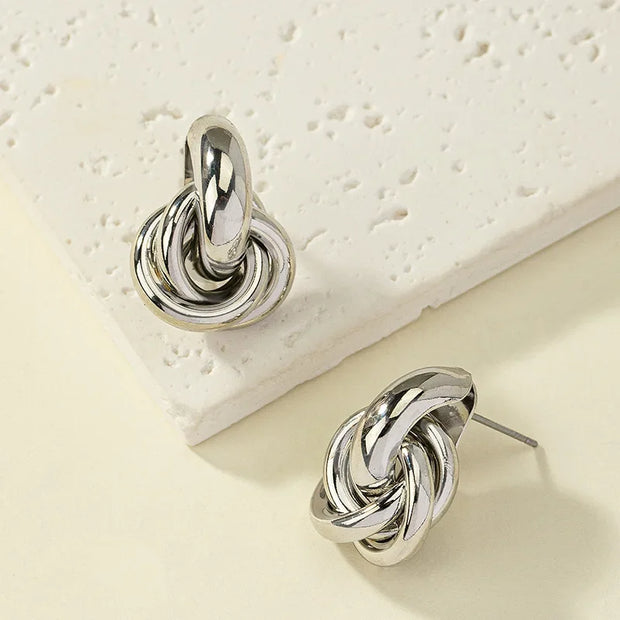 Gold SIlver Color Knot Hoop Earring for Women Fashion Shiny Plating Trendy Twist Stud Earring Stud Cute Daily Wear Jewelry - Luxe Ladies Moda