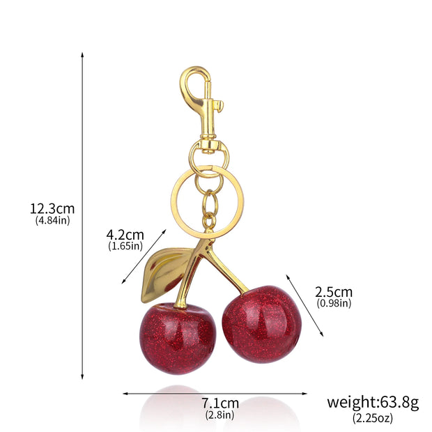 Delicious Crystal Red Pink Cherry Keychain Summer Fruits Cherries Pendant Keyring For Women Men Jewelry Bag Key Accessories