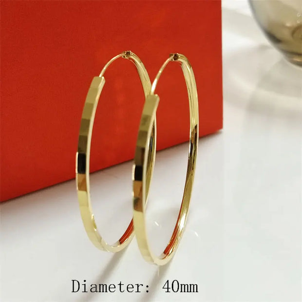 New Fashion18K Gold Plated Hoop Earrings For Women 925 Sterling Silver 2.0mm Fashion Earring 3/4/5/6CM - Luxe Ladies Moda