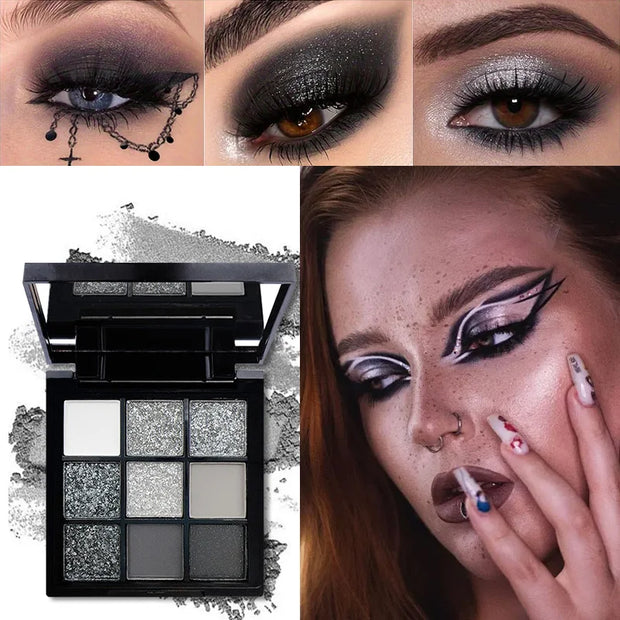 9-Grid Red Eyeshadow Palette Purple Glitter Pearlescent Matte Eye Shadow Shimmer Makeup Long Lasting Women Beauty Eye Cosmetics - Luxe Ladies Moda