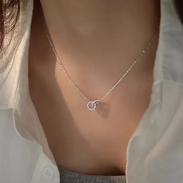 S925 Silver Round Choker Zircon For Women Fashion Chain Minimalist Dainty Double Circle Pendant Necklace Neck Fine Jewelry - Luxe Ladies Moda