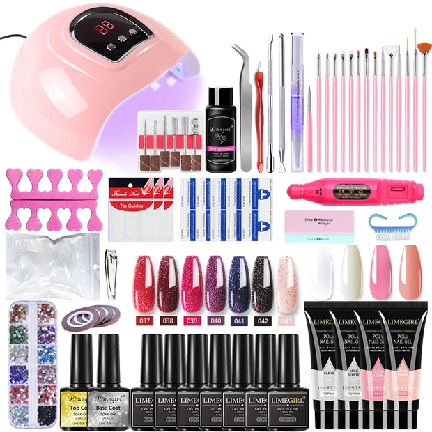 Nail Set Nail Gel Tools Kit 54W Nail Lamp 18/12/7 Colors UV Gel Nail Polish Kit Contains Nail Drill Machine Nail Kit