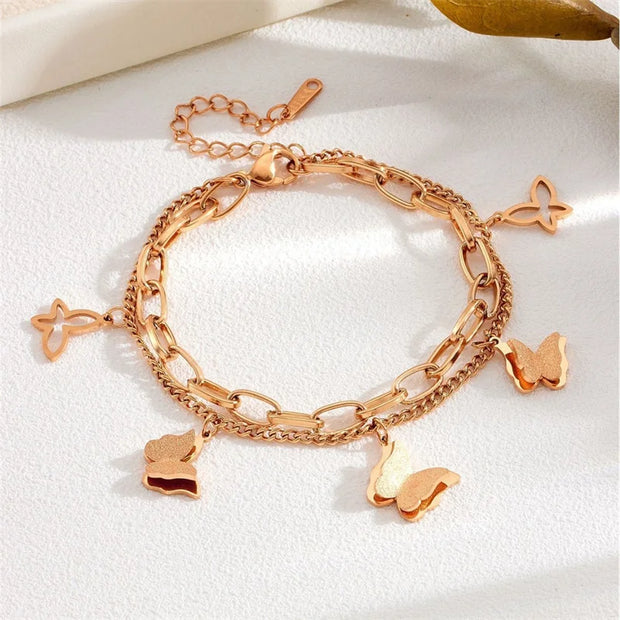316L Stainless Steel Black And White Fritillaria Roman Round Plate Elegant And Charming Golden Gril Bracelet Evening Jewelry