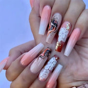 24pcs/Box Long T Handmade French Flame Wave Love With Diamond False Nail Enhancement Waterproof Gel Fake Nails