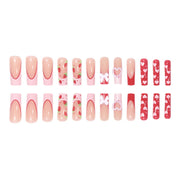 24 Pcs Press On Nails Pink Strawberry Fake Nails Glossy Artificial Finger Manicure Reusable False Nails For Women