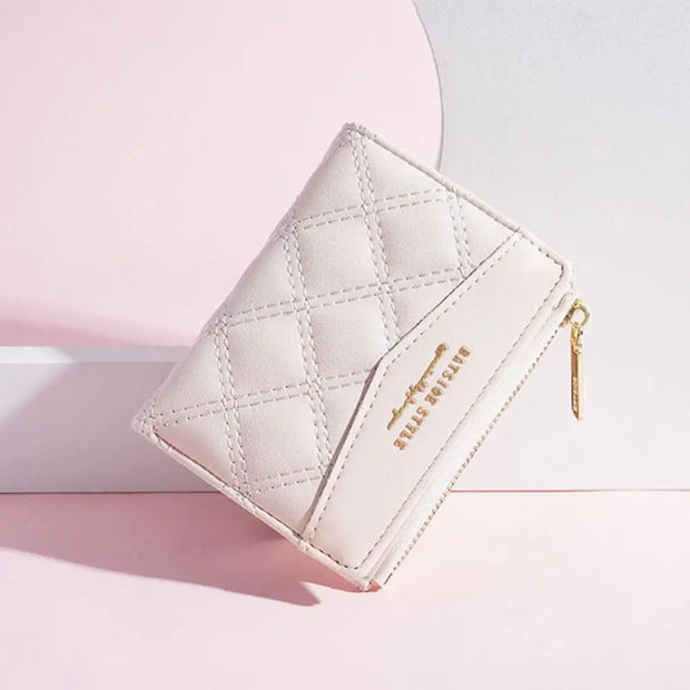 Embroidery Coin Purse Women Wallet Ladies PU Leather Solid Color Short Wallet Zipper Card Bag Card Holder Student Money Bag - Luxe Ladies Moda