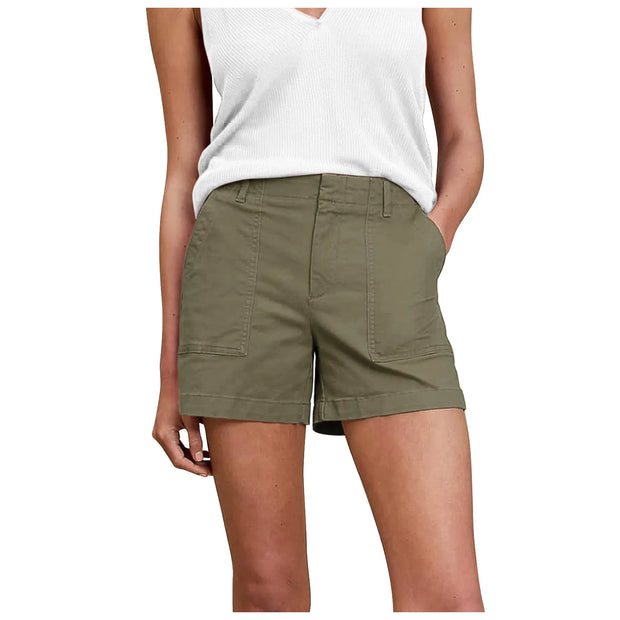 Solid Color Retro Stretch Twill Short Side Pockets Soft Feel Flattering Fit Pants Versatile Elastic Waist Fashion Summer Women - Luxe Ladies Moda
