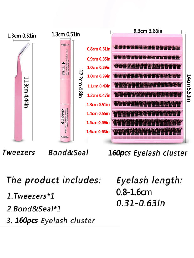 DIY Eyelash Extension Kit 200pcs Individual Lashes Cluster D Curl, 8-16mm Mix Lash Clusters with Lash Tweezers - Luxe Ladies Moda