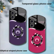 Circle Lotus White For Apple IPhone 16 11 13 15 14 Pro Max 12 Mini 7 8 Plus XR X XS Elliptical Shaped Tempered Glass Phone Case - Luxe Ladies Moda