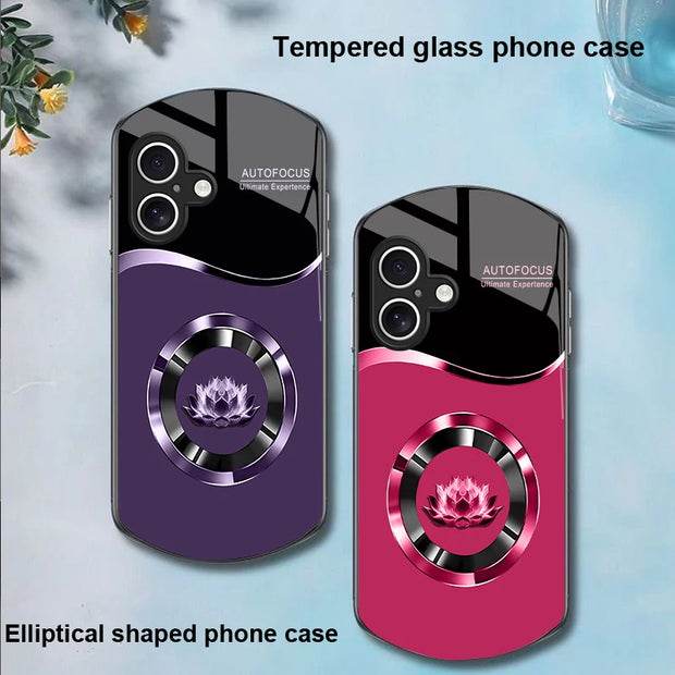 Circle Lotus White For Apple IPhone 16 11 13 15 14 Pro Max 12 Mini 7 8 Plus XR X XS Elliptical Shaped Tempered Glass Phone Case - Luxe Ladies Moda