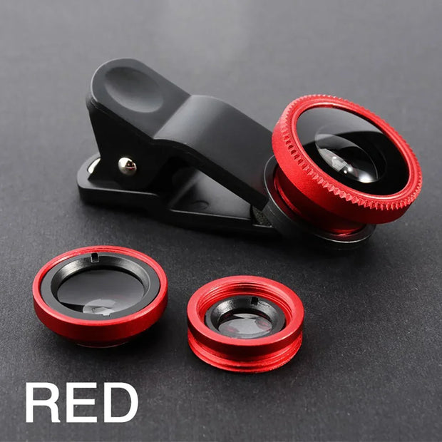 1 Set 3In1 Mobile Phone Fish Eye+Wide Angle+Macro Lightweight Camera Lens With Clip Universal Cell Phone Lens For iPhone - Luxe Ladies Moda