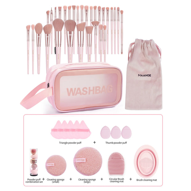 Professional Makeup Tools Kit 30PCS Foundation Makeup Brush Set 15PCS Makeup Sponge Removal Puff Cleaning Bowl for Travel - Luxe Ladies Moda