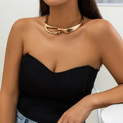 Exaggerated Thick Heavy Metal Buckle Collar Choker Necklace for Women Punk Gold Color Chunky Short Necklace Party