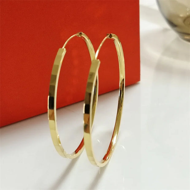 New Fashion18K Gold Plated Hoop Earrings For Women 925 Sterling Silver 2.0mm Fashion Earring 3/4/5/6CM - Luxe Ladies Moda