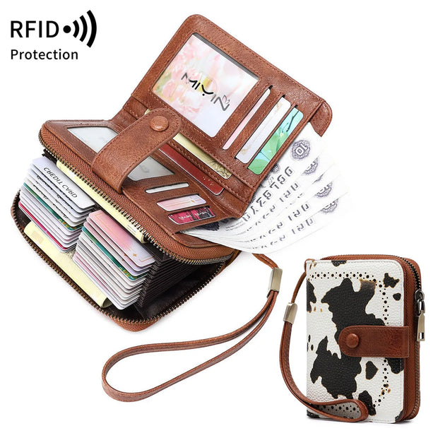 Anti-Theft Brush Bag for Ladies, Oil Wax Leather, Short Purse, European and American Retro, Multi-Function, organ Card Bag - Luxe Ladies Moda