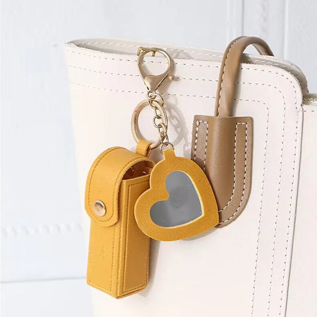 Solid Color Portable Lipstick Bags Wallet Keychain Mini Storage Bag For Women Lipsticks Protective Cover With Mini Makeup Mirror - Luxe Ladies Moda