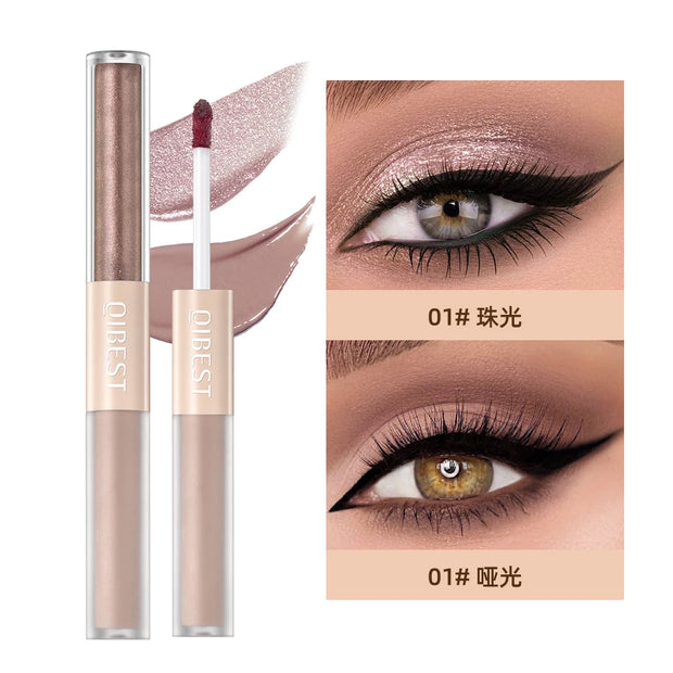 QIBEST Double-head Glitter Liquid Eyeshadow Contour Blush Pigment Silkworm Shimmer Matte Natural Cheek Shadow Cream Eyes Makeup - Luxe Ladies Moda