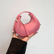 Textured Mini Half Moon Bag 2024 Chic Versatile Soft Leather Lipstick Handbags Girl's Cute Purse