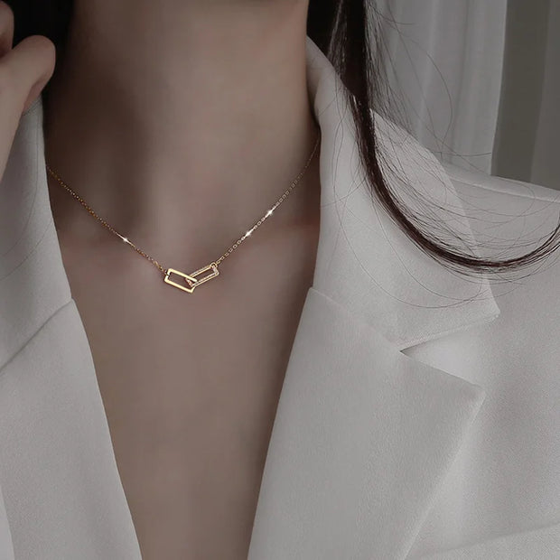 S925 Silver Round Choker Zircon For Women Fashion Chain Minimalist Dainty Double Circle Pendant Necklace Neck Fine Jewelry - Luxe Ladies Moda