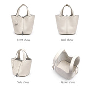 Ladies Handbag Female Bucket Bag Basket Shoulder Bag Travel Bag Large Soft Cowhide Leather Tote with Lock Design