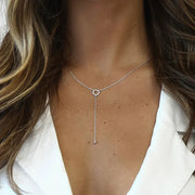 S925 Sterling Silver Double-Deck Circle Zircon Pendant Long O-Chain Choker Necklace 2024 Spring Women Wedding Fine Jewelry - Luxe Ladies Moda