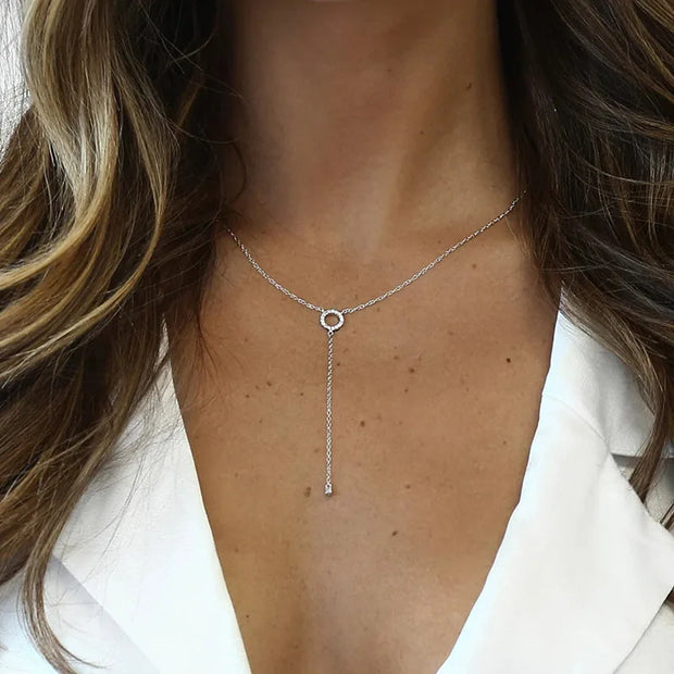 S925 Sterling Silver Double-Deck Circle Zircon Pendant Long O-Chain Choker Necklace 2024 Spring Women Wedding Fine Jewelry - Luxe Ladies Moda
