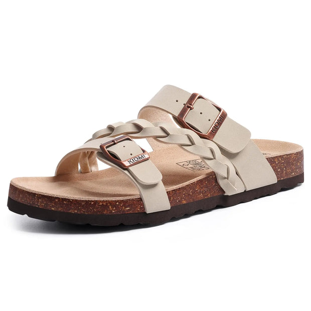 Women's Cork Footbed Sandals With Arch Support Summer Women Cork Slippers Slip-On Slide Sandals With Adjustable Buckle