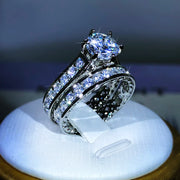 925 Silver Luxury Engagement Rings for Women 2Pcs/Set Shiny Zircon Two Tone Elegant Ring - Luxe Ladies Moda