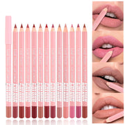 "Waterproof Matte Lip Liner | 12-Color Wooden Lip Contour Pencil" - Luxe Ladies Moda