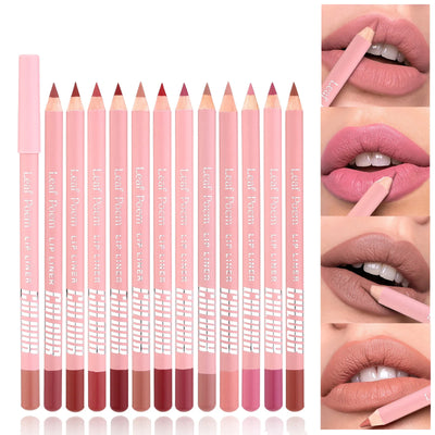 "Waterproof Matte Lip Liner | 12-Color Wooden Lip Contour Pencil" - Luxe Ladies Moda