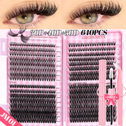 Lash Clusters Set Mixed Tray Lashes Kit Fluffy Individual Lashes Extension with Lash Bond and Seal At Home Makeup - Luxe Ladies Moda