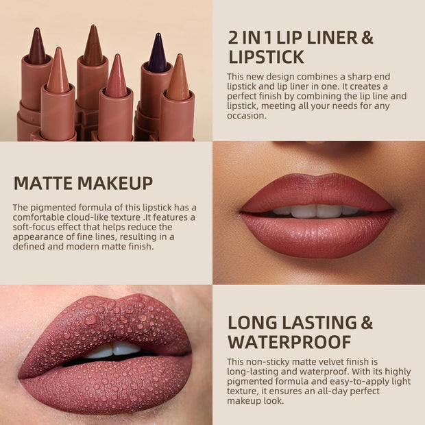 Matte Liner Lipstick Pen Gradient Lip Liner Red Brown Lipsticks Pencil Lasting Waterproof Lip Stick Sexy Women Lip Cosmetics - Luxe Ladies Moda