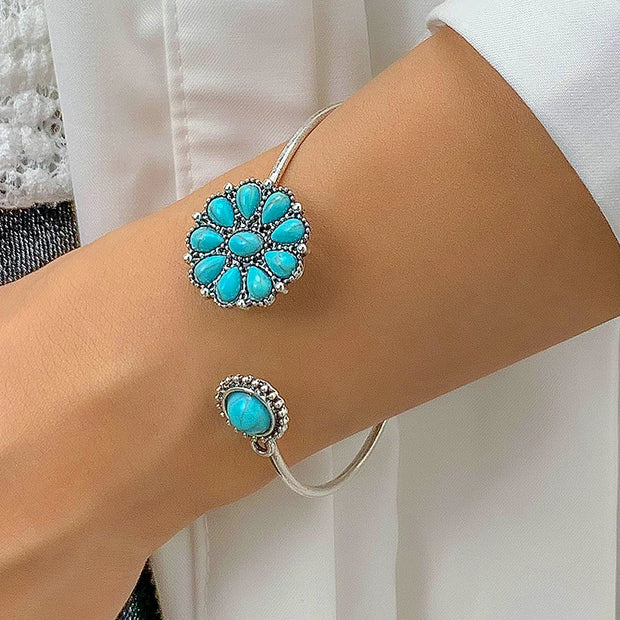 Vintage Green Stone Bracelets for Women Luxury Crystal Stone Flowers Opening Bangle Adjustable Jewelry Accessories - Luxe Ladies Moda